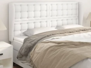 Tăblie de pat cu aripioare, alb, 203x23x118/128 cm, piele eco