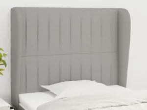 Tăblie de pat cu aripioare gri deschis 93x23x118/128 cm textil