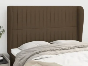 Tăblie de pat cu aripioare maro închis 147x23x118/128 cm textil