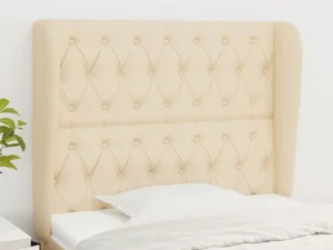 Tăblie de pat cu aripioare, crem, 103x23x118/128 cm, textil