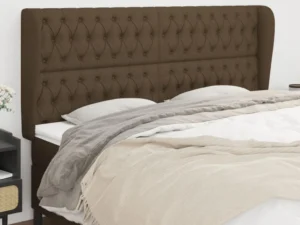 Tăblie de pat cu aripioare maro închis 183x23x118/128 cm textil