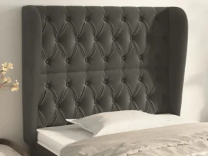 Tăblie de pat cu aripioare gri închis 103x23x118/128 cm catifea
