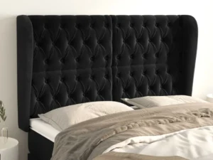 Tăblie de pat cu aripioare, negru, 147x23x118/128 cm, catifea