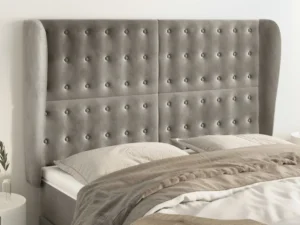 Tăblie de pat cu aripioare gri deschis 147x23x118/128cm catifea