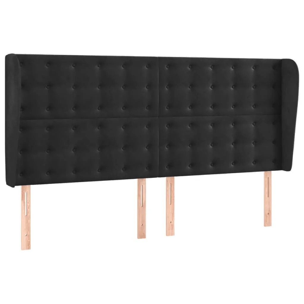 Tăblie de pat cu aripioare, negru, 163x23x118/128 cm, catifea - imagine 2