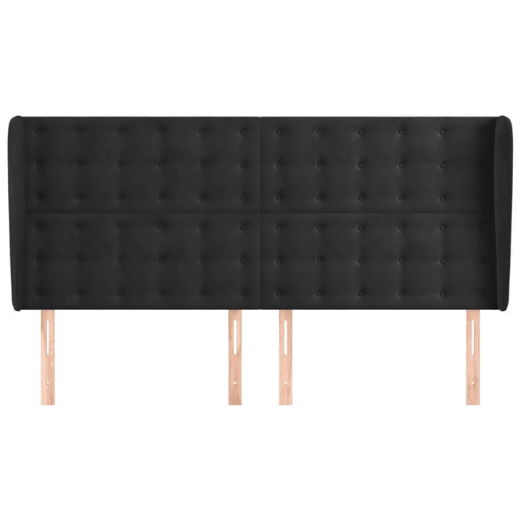 Tăblie de pat cu aripioare, negru, 163x23x118/128 cm, catifea - imagine 3