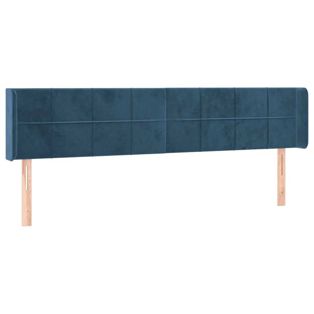 Tăblie pat cu aripioare albastru închis 203x16x78/88 cm catifea - imagine 2