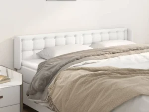 Tăblie de pat cu aripioare alb 163x16x78/88 cm piele ecologică