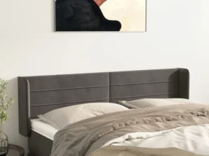 Tăblie de pat cu aripioare gri închis 147x16x78/88 cm catifea