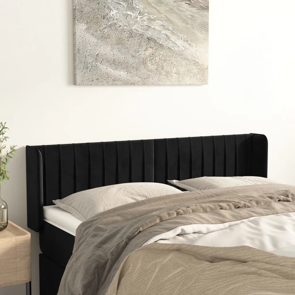 Tăblie de pat cu aripioare negru 147x16x78/88 cm catifea