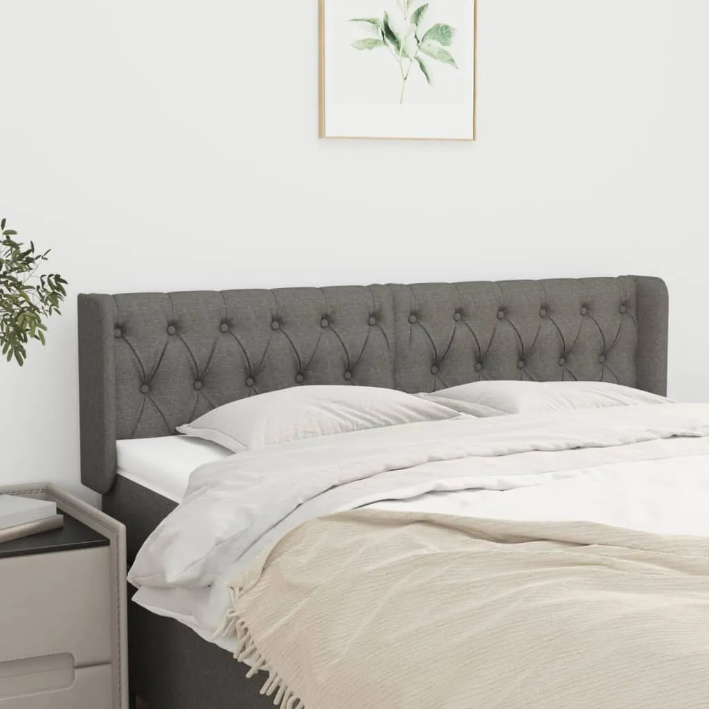Tăblie de pat cu aripioare gri închis 163x16x78/88 cm textil