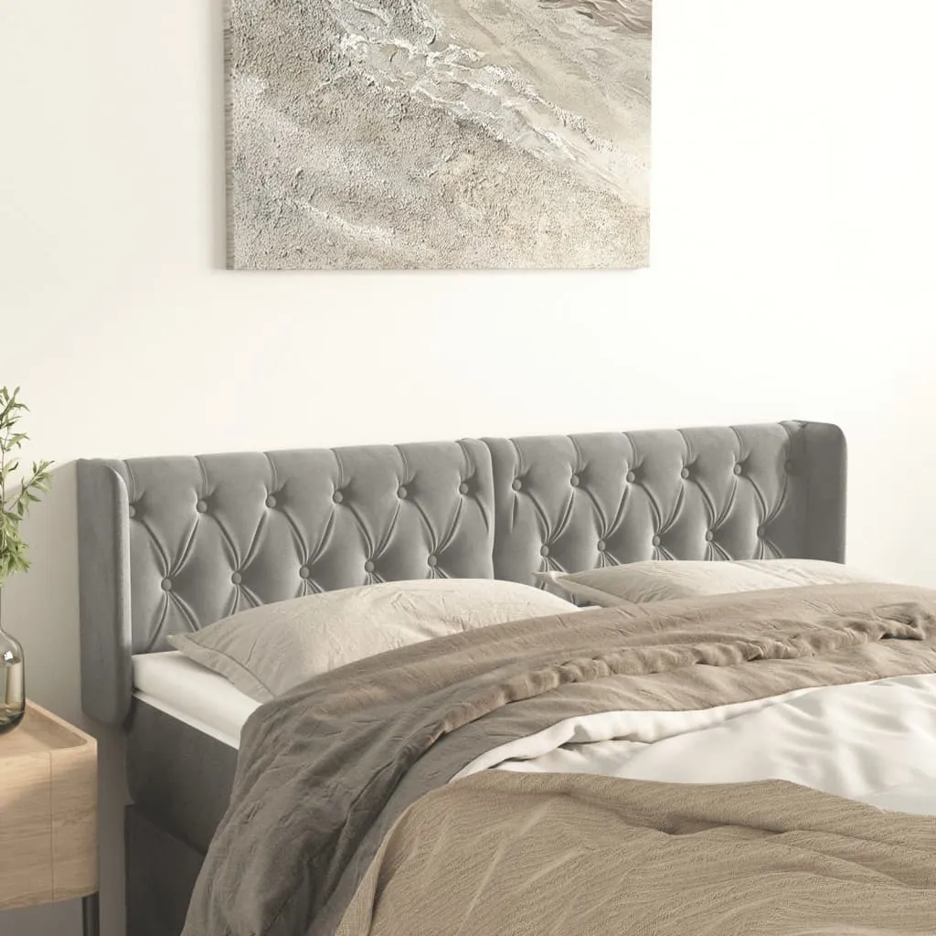 Tăblie de pat cu aripioare gri deschis 163x16x78/88 cm catifea