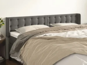 Tăblie de pat cu aripioare gri închis 203x16x78/88 cm catifea
