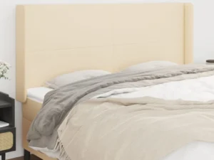 Tăblie de pat cu aripioare, crem, 203x16x118/128 cm, textil