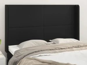 Tăblie de pat cu aripioare, negru, 147x16x118/128 cm, piele eco