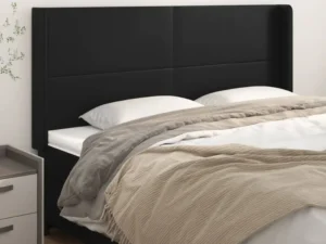 Tăblie de pat cu aripioare, negru, 183x16x118/128 cm, piele eco