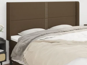 Tăblie de pat cu aripioare maro închis 163x16x118/128 cm textil