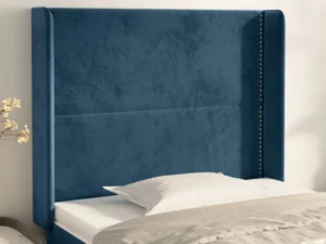 Tăblie pat cu aripioare albastru închis 93x16x118/128cm catifea