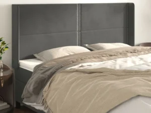 Tăblie de pat cu aripioare gri închis 203x16x118/128 cm catifea