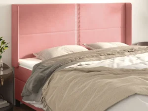 Tăblie de pat cu aripioare, roz, 203x16x118/128 cm, catifea