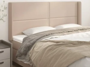 Tăblie pat cu aripioare, cappuccino,183x16x118/128 cm piele eco