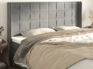 Tăblie de pat cu aripioare gri deschis 163x16x118/128cm catifea