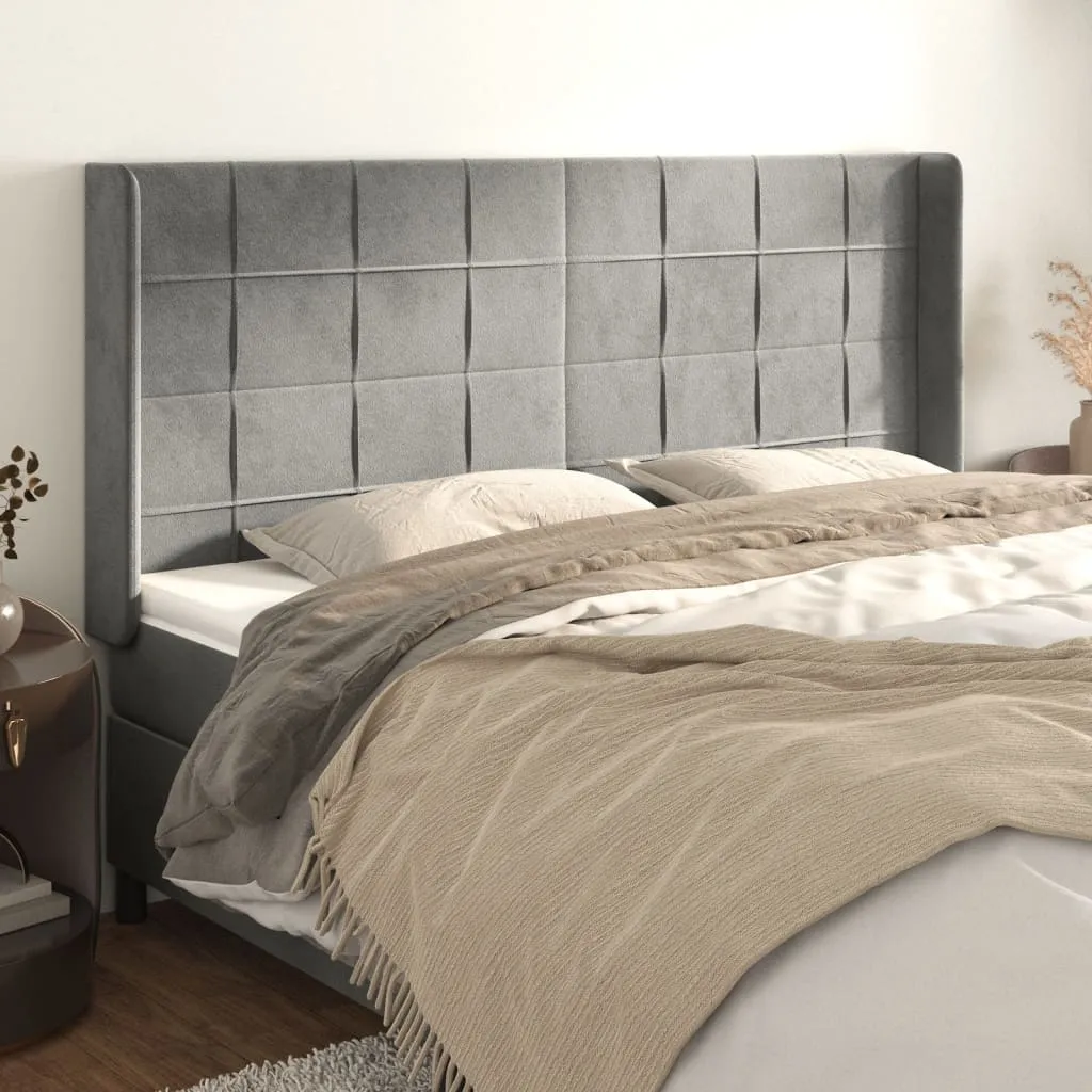 Tăblie de pat cu aripioare gri deschis 163x16x118/128cm catifea