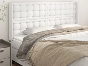 Tăblie de pat cu aripioare, alb, 183x16x118/128 cm, piele eco