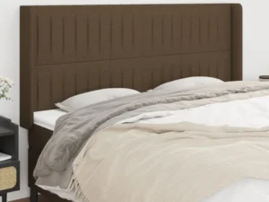 Tăblie de pat cu aripioare maro închis 183x16x118/128 cm textil