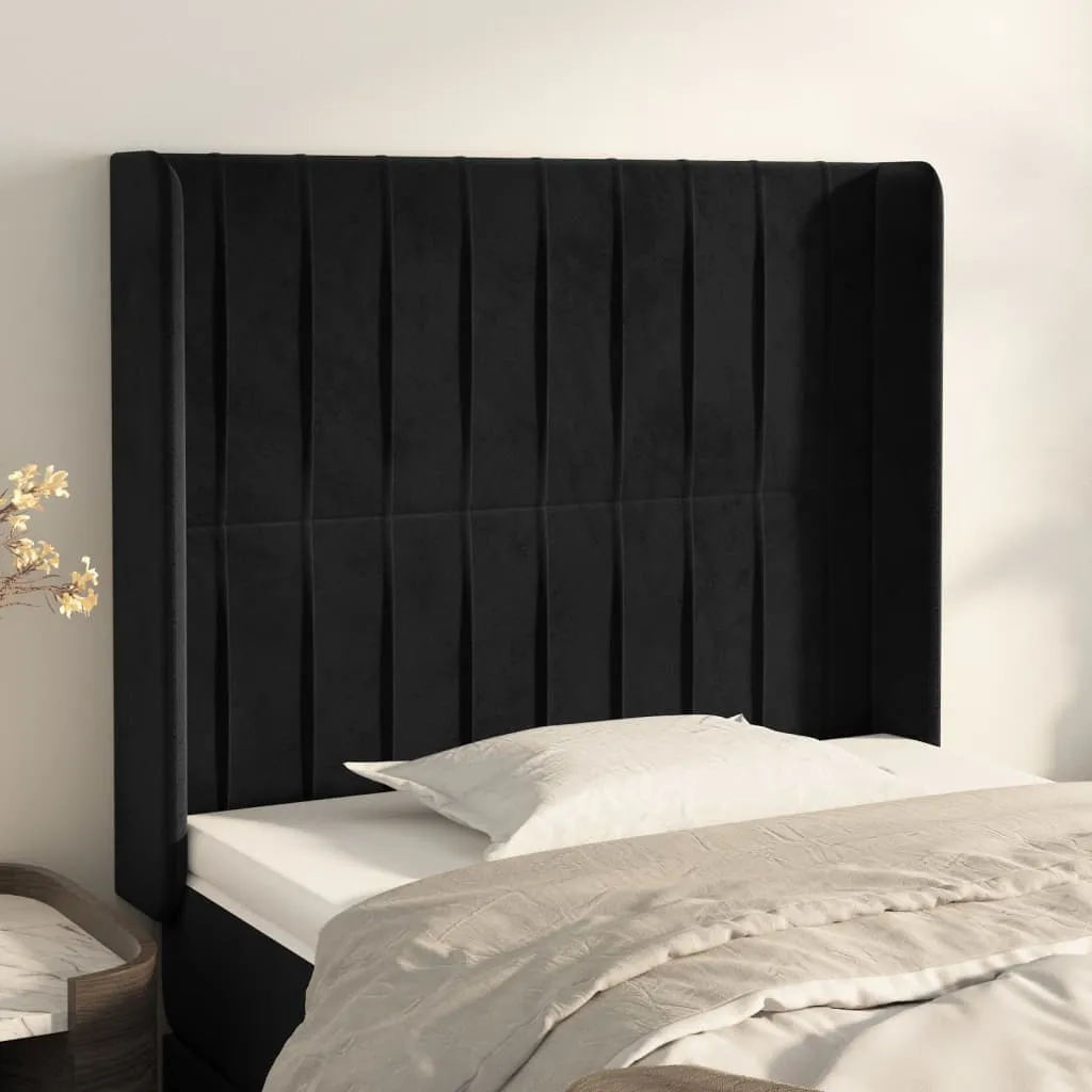 Tăblie de pat cu aripioare, negru, 93x16x118/128 cm, catifea