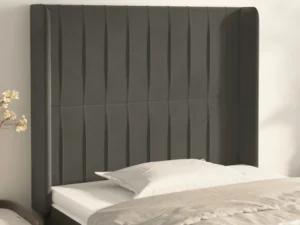 Tăblie de pat cu aripioare gri închis 103x16x118/128 cm catifea