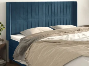 Tăblie pat cu urechi albastru închis 183x16x118/128 cm catifea