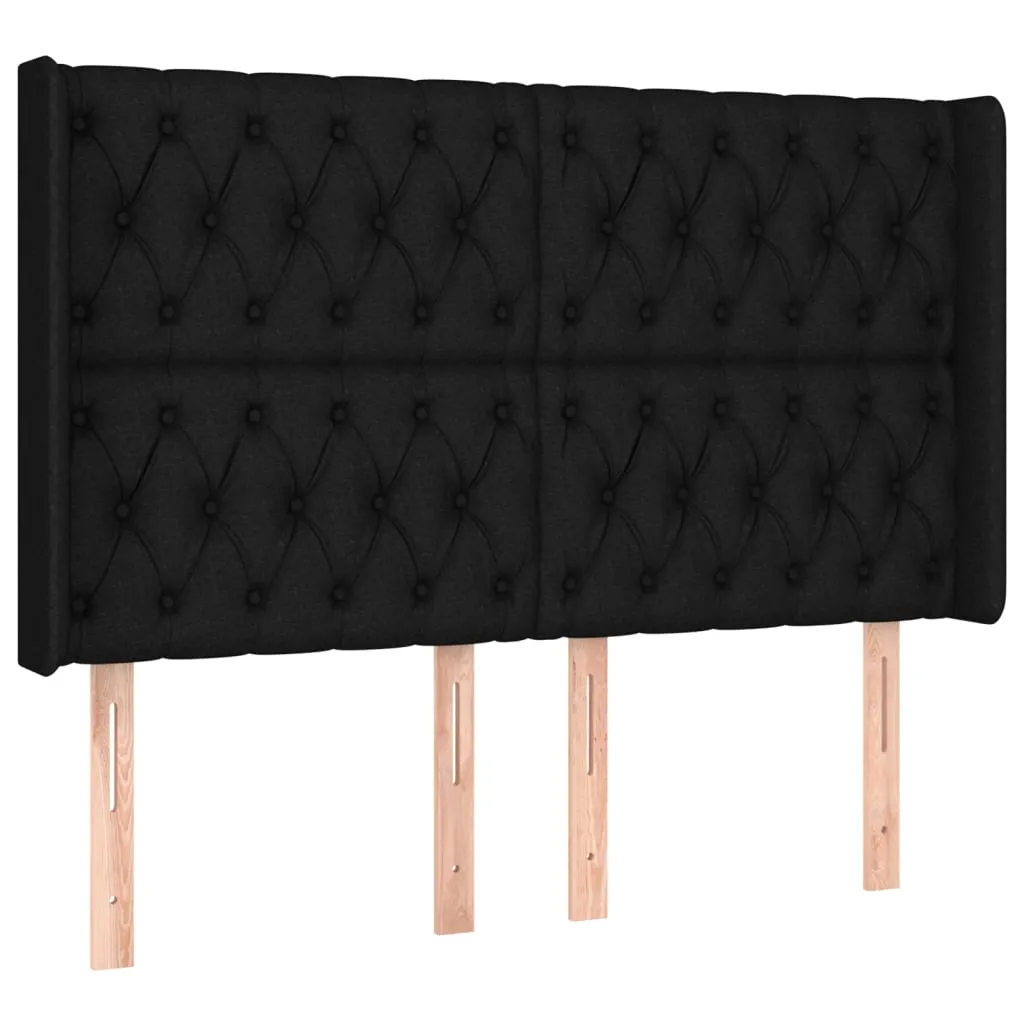 Tăblie de pat cu aripioare, negru, 163x16x118/128 cm, textil - imagine 2
