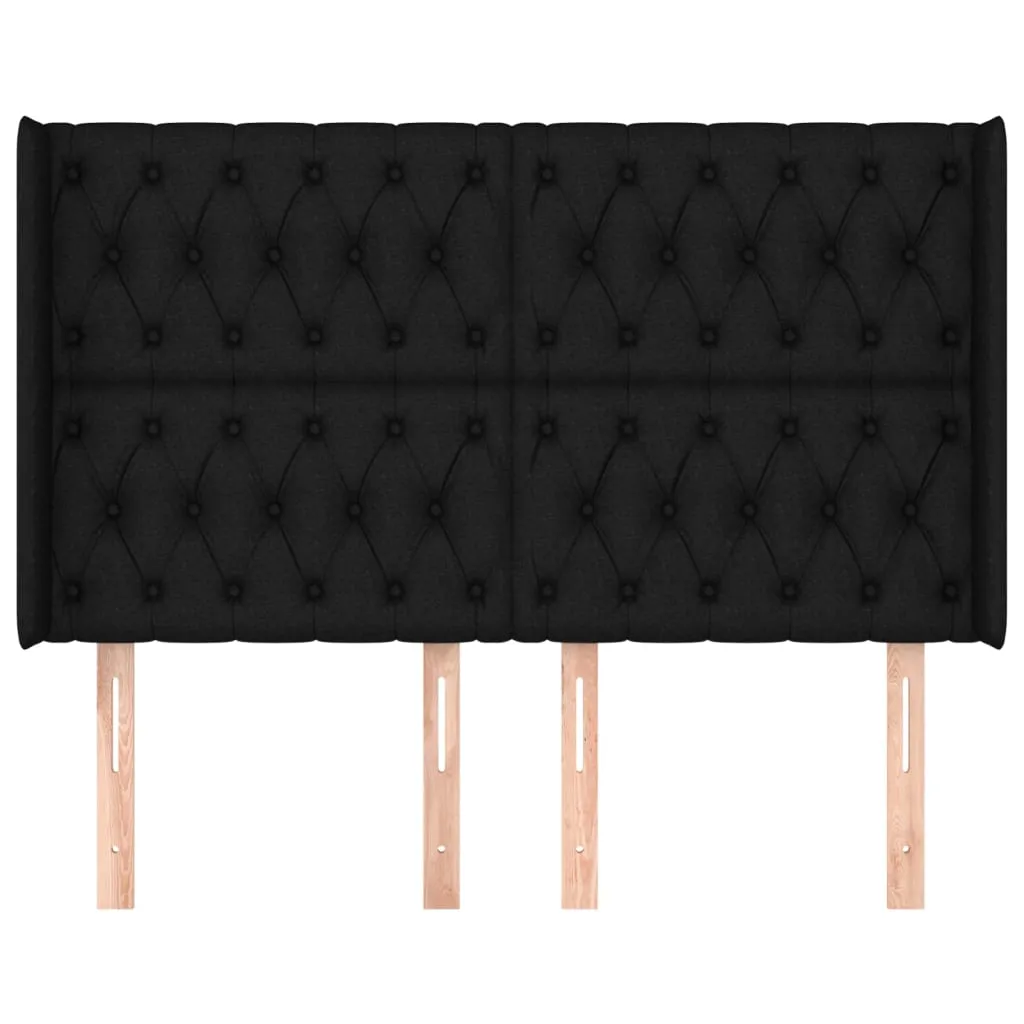 Tăblie de pat cu aripioare, negru, 163x16x118/128 cm, textil - imagine 3
