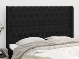 Tăblie de pat cu aripioare, negru, 163x16x118/128 cm, textil