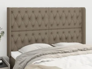 Tăblie de pat cu aripioare, gri taupe, 163x16x118/128cm, textil