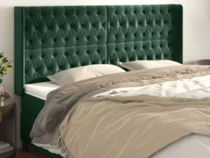 Tăblie pat cu aripioare verde închis 183x16x118/128 cm catifea