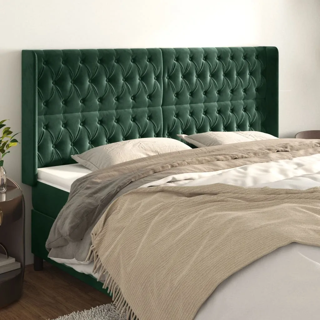Tăblie pat cu aripioare verde închis 183x16x118/128 cm catifea