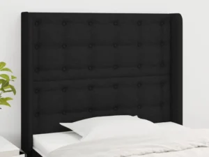 Tăblie de pat cu aripioare, negru, 93x16x118/128 cm, textil