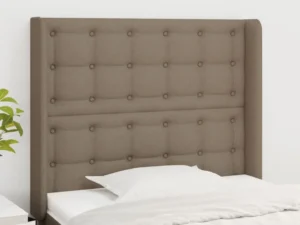 Tăblie de pat cu aripioare gri taupe 103x16x118/128 cm textil