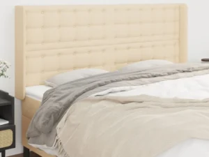 Tăblie de pat cu aripioare, crem, 203x16x118/128 cm, textil