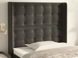 Tăblie de pat cu aripioare gri închis 103x16x118/128 cm catifea