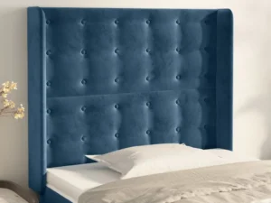 Tăblie pat cu urechi albastru închis 103x16x118/128 cm catifea