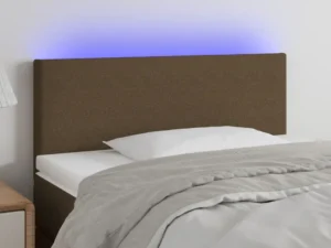 Tăblie de pat cu LED, maro închis, 90x5x78/88 cm, textil