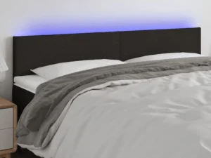 Tăblie de pat cu LED, negru, 180x5x78/88 cm, textil