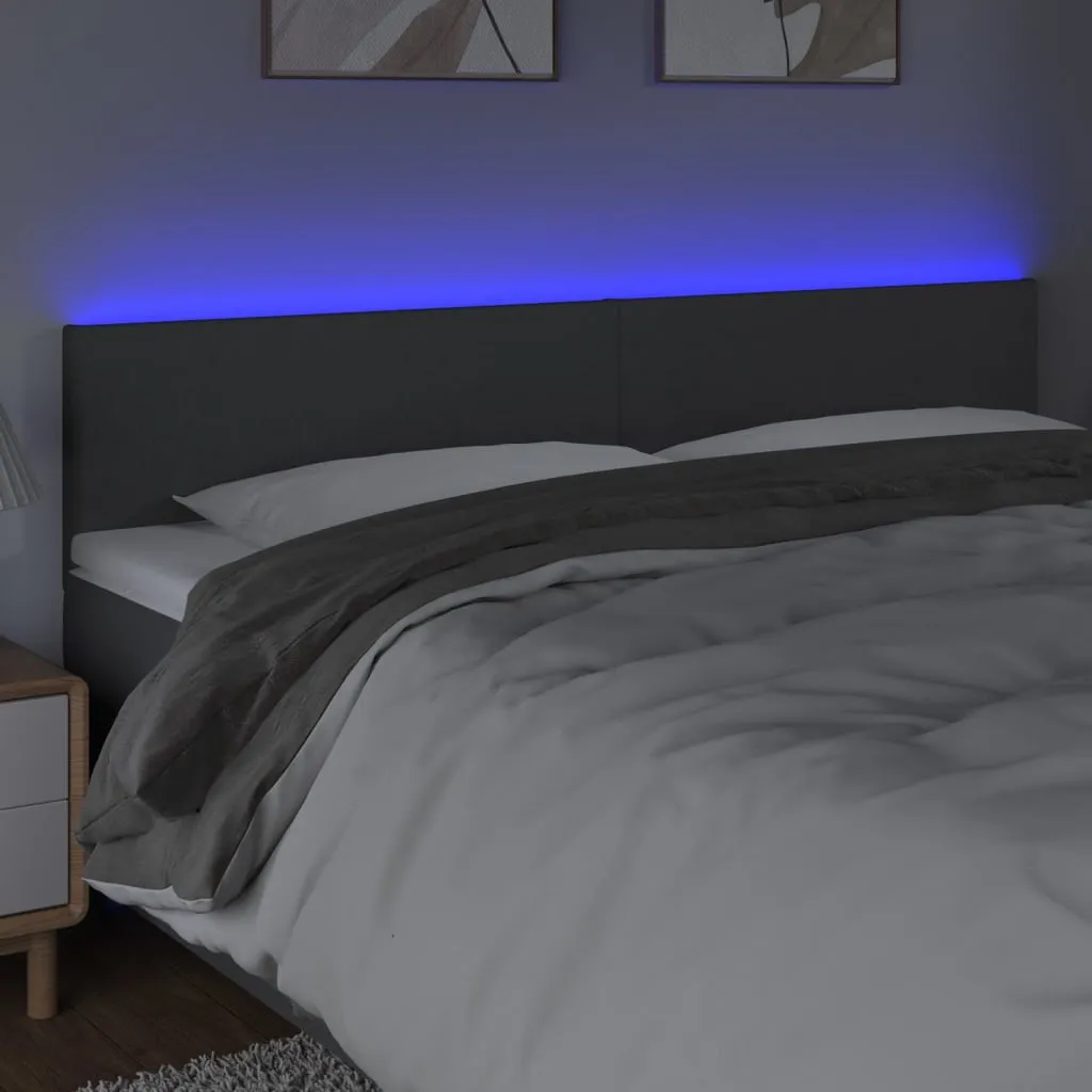 Tăblie de pat cu LED, gri închis, 200x5x78/88 cm, textil - imagine 3