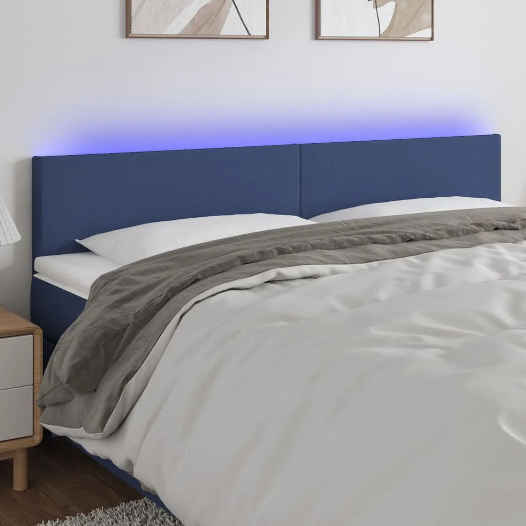 Tăblie de pat cu LED, albastru, 200x5x78/88 cm, textil