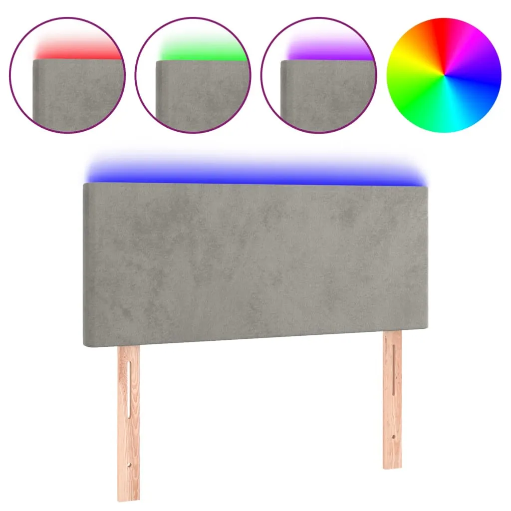 Tăblie de pat cu LED, gri deschis, 80x5x78/88 cm, catifea - imagine 2