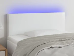 Tăblie de pat cu LED, alb, 90x5x78/88 cm, piele ecologică