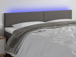 Tăblie de pat cu LED, gri, 160x5x78/88 cm, piele ecologică